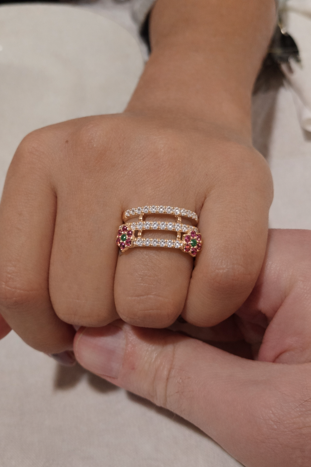 Luxury Triple Band Multicolor Zircon Gold-Plated Statement Ring