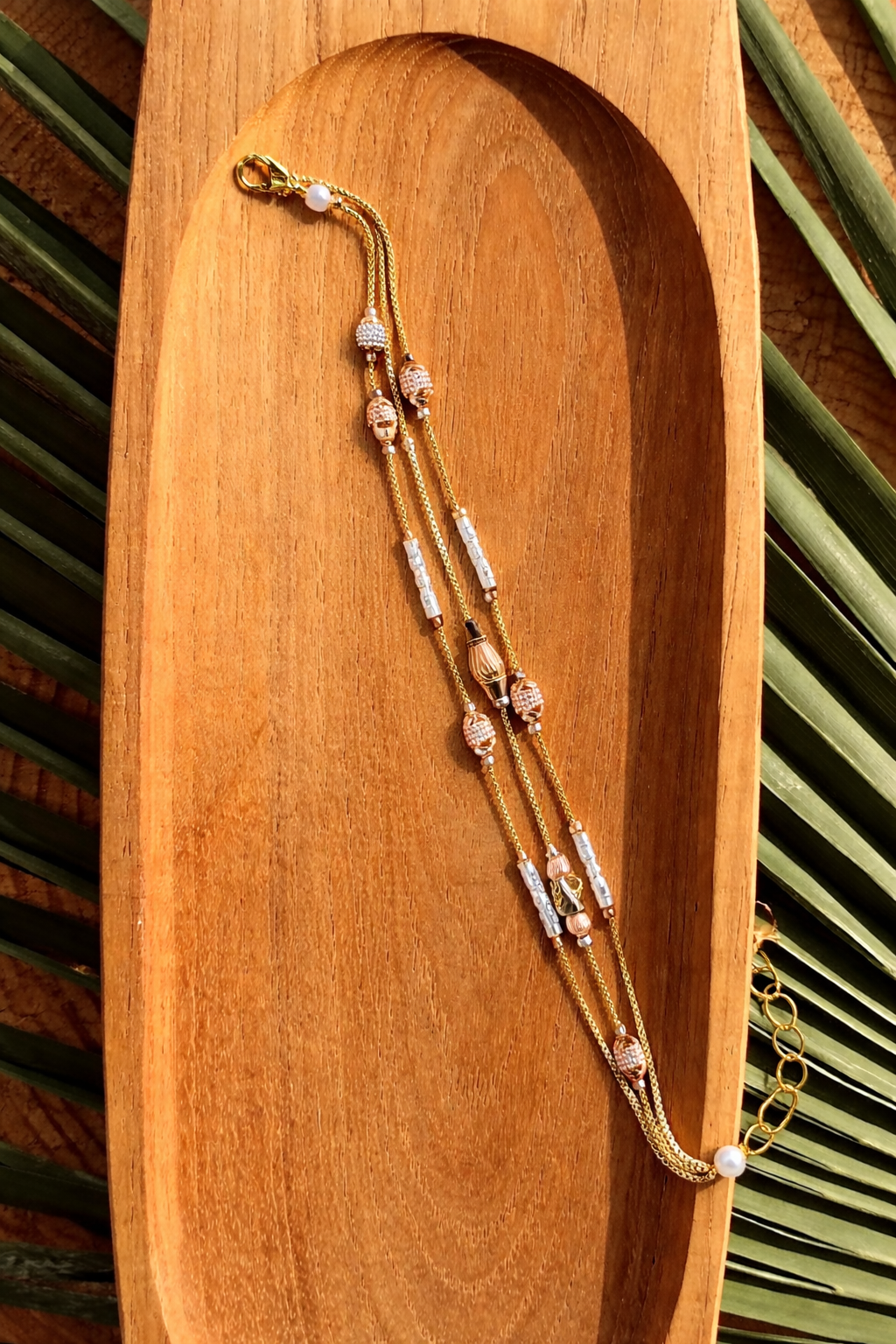 Elegant Dual-Tone Designer Beaded Multi-Layer Adjustable Bracelet for Women