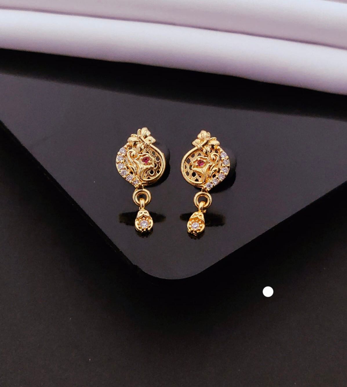 Elegant Gold Peacock Floral Drop Earrings with CZ Stones