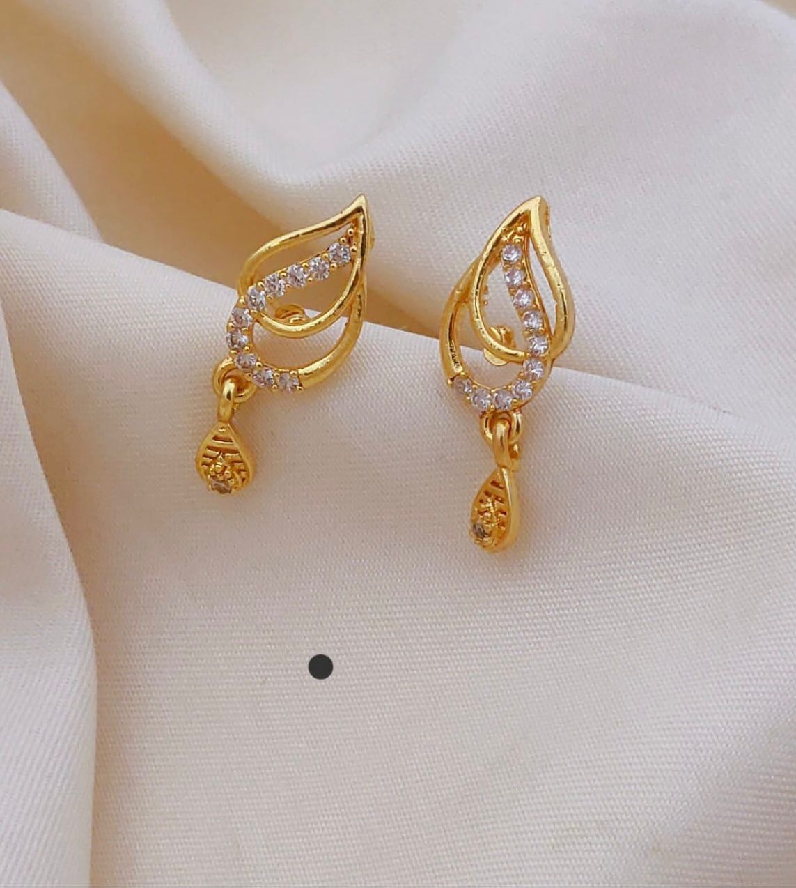 Elegant Gold Leaf Drop Earrings with Sparkling CZ Stones