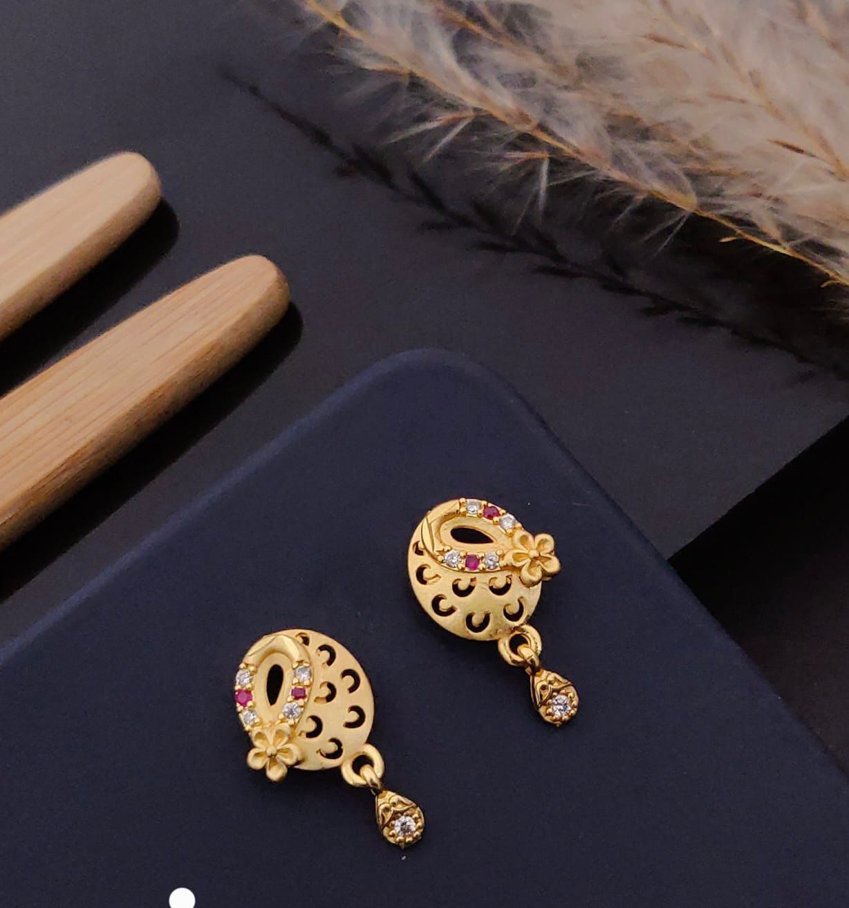 Elegant Gold Floral Cutwork CZ Designer Drop Earrings