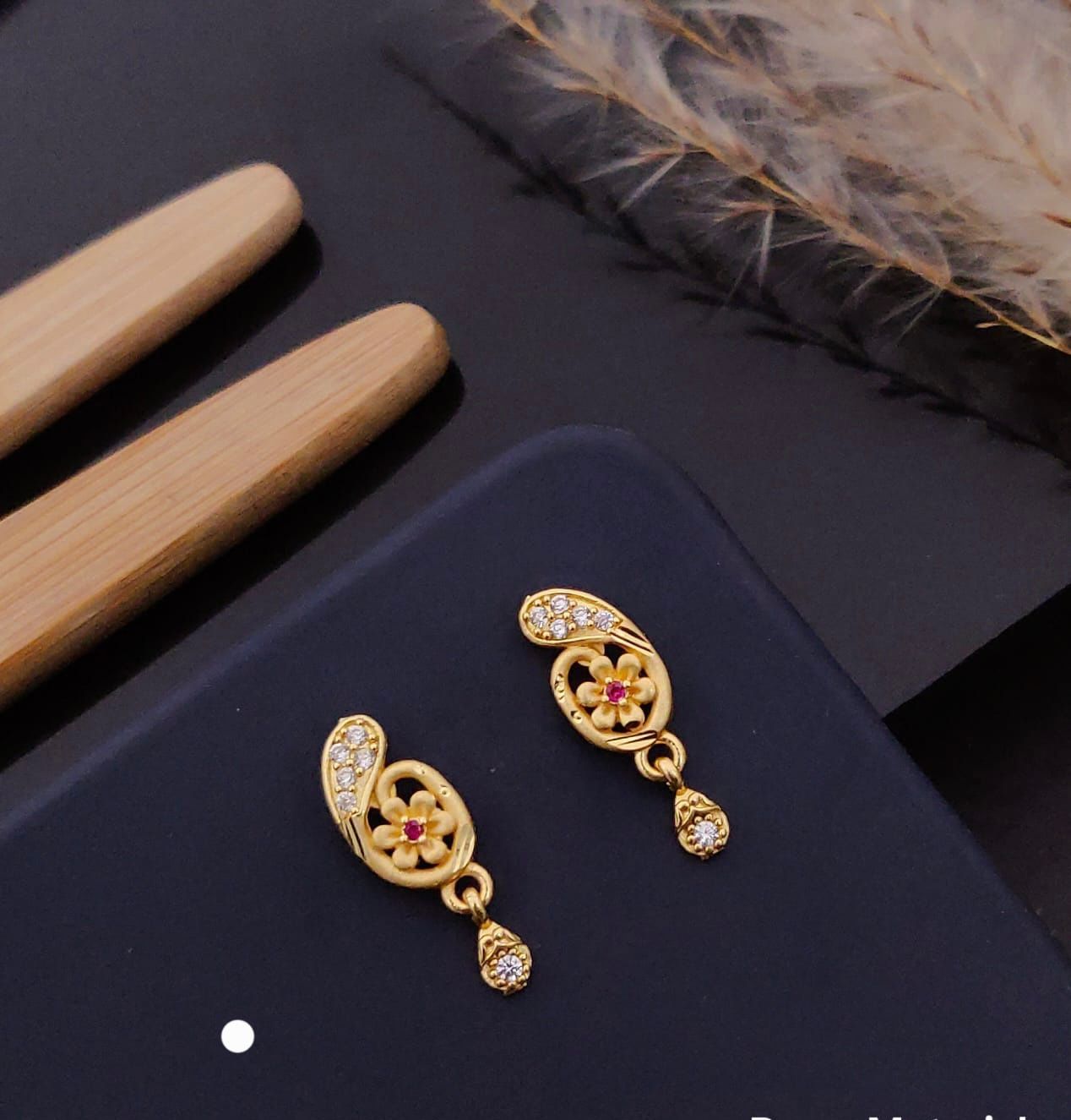 Elegant Gold Floral CZ Designer Drop Earrings