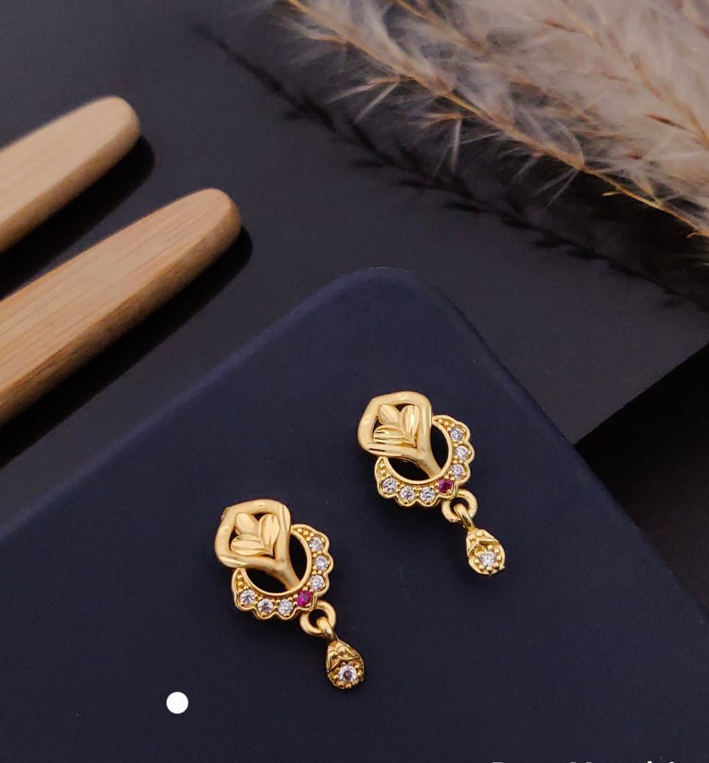Elegant Gold Heart CZ Designer Drop Earrings