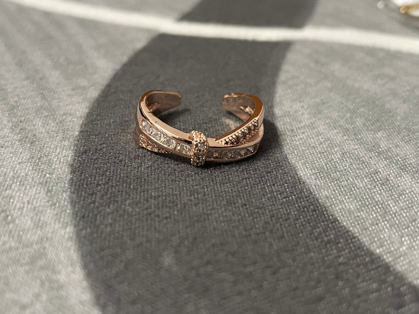 Elegant Rose Gold Adjustable Crystal Knot Ring for Women