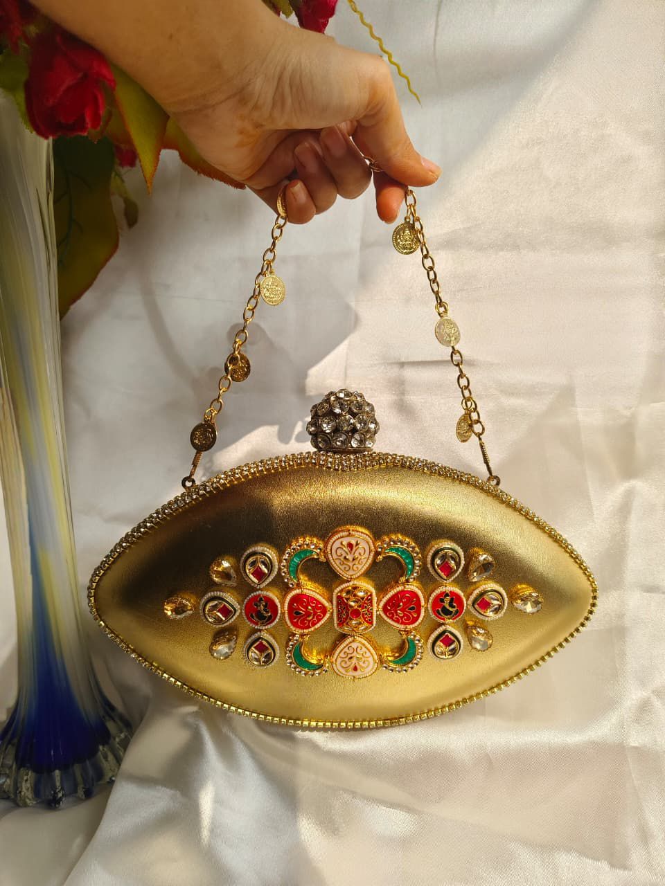 Royal Oval Gold Embellished Designer Clutch