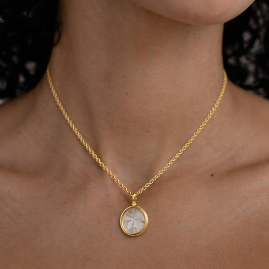 Minimalist Gold Pendant Necklace with Round Crystal Disc