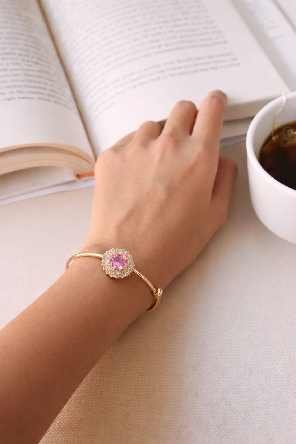 Elegant Pink Stone Gold-Plated Adjustable Bracelet Set – Designer Kada for Women