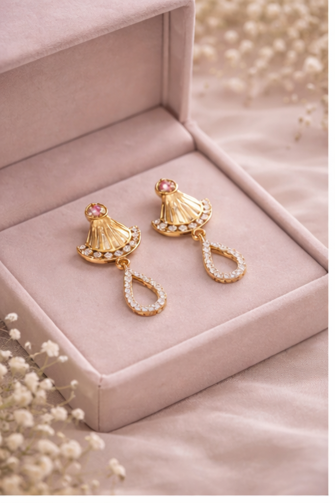 Golden Fan Drop Earrings