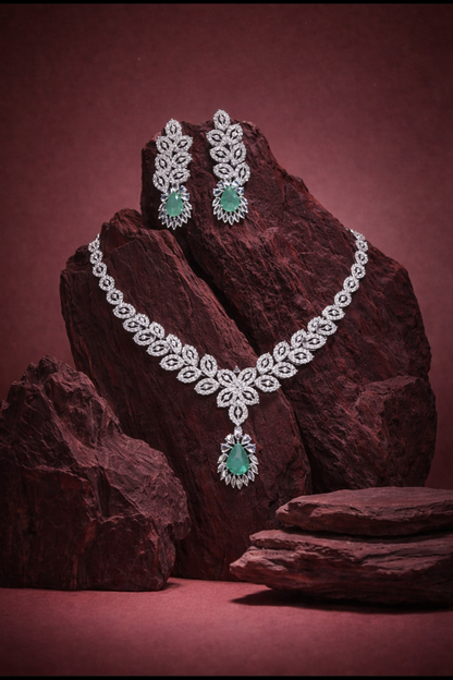 Emerald Drop Diamond Necklace Set