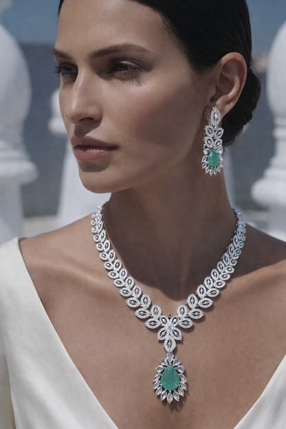 Emerald Drop Diamond Necklace Set