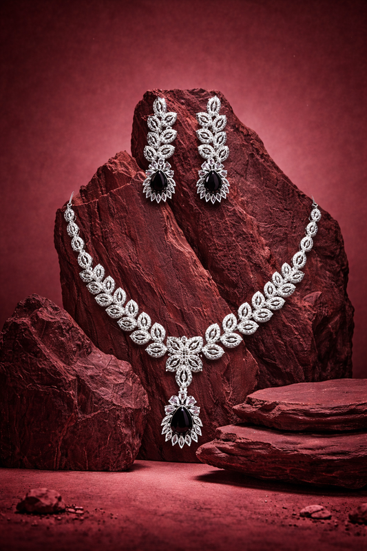 Elegant Black Stone Diamond Necklace Set