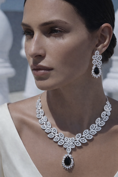 Elegant Black Stone Diamond Necklace Set