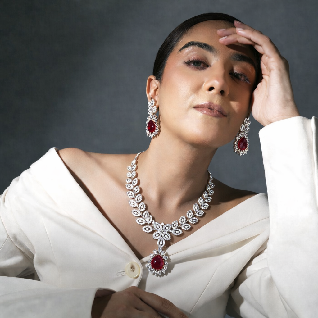 Ruby Elegance Diamond Necklace Set