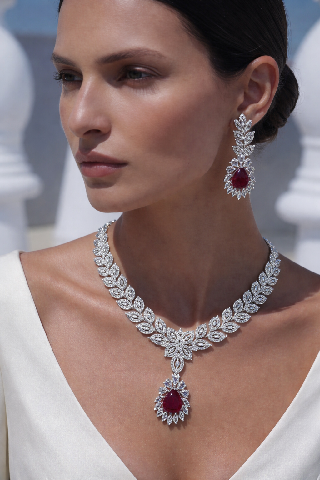Ruby Elegance Diamond Necklace Set