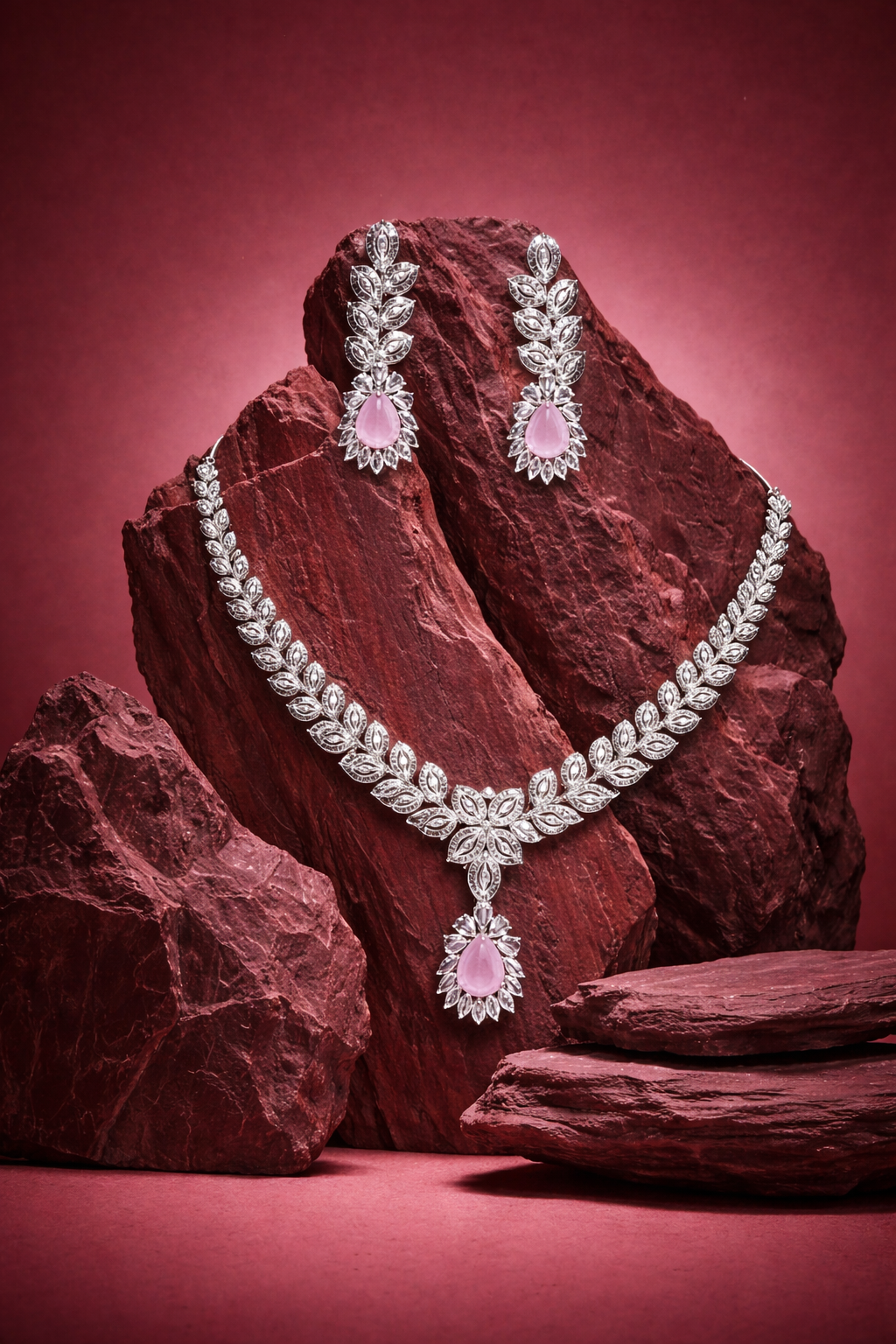 Blush Pink Diamond Necklace Set