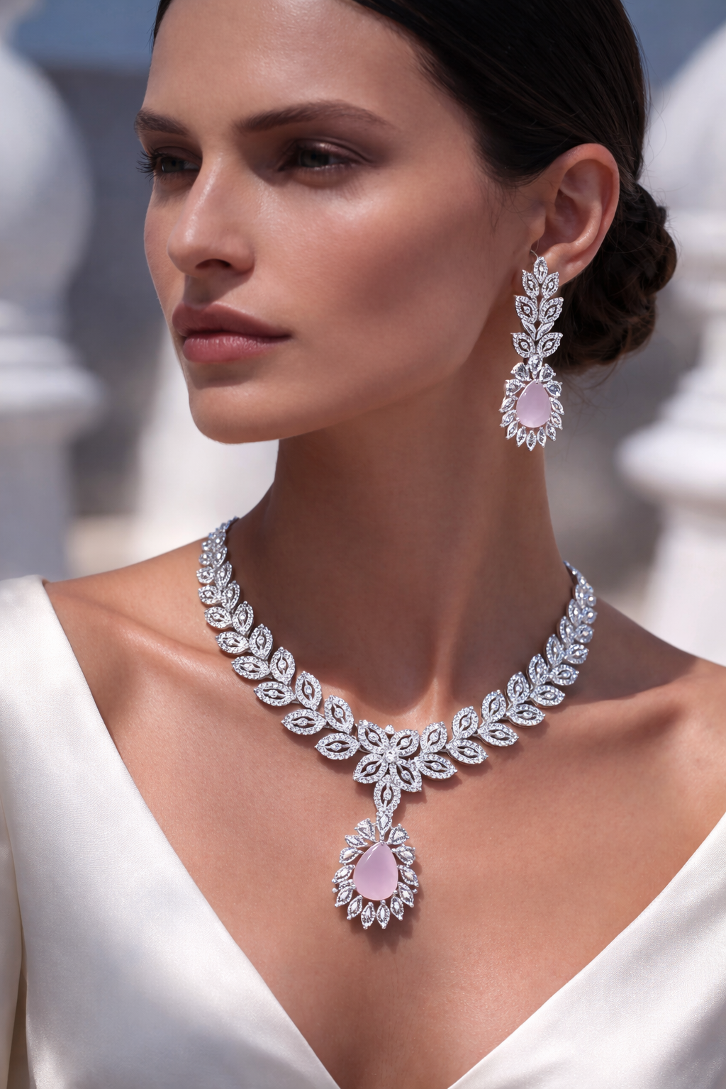 Blush Pink Diamond Necklace Set