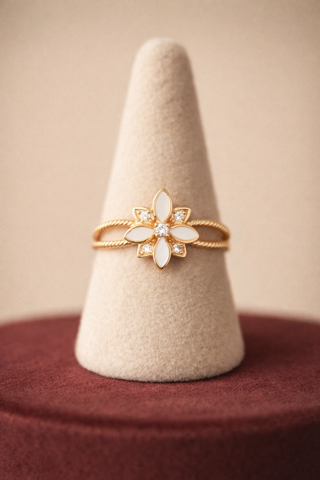 Elegant Floral White Enamel Gold-Plated Adjustable Ring