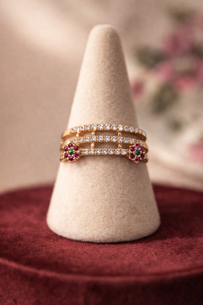 Luxury Triple Band Multicolor Zircon Gold-Plated Statement Ring