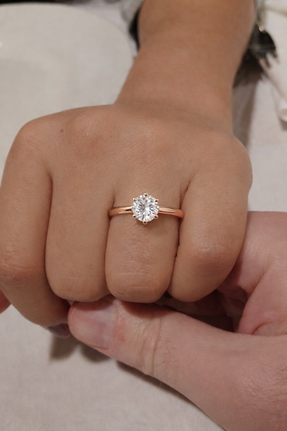 Classic Solitaire Zircon Rose Gold-Plated Engagement Ring