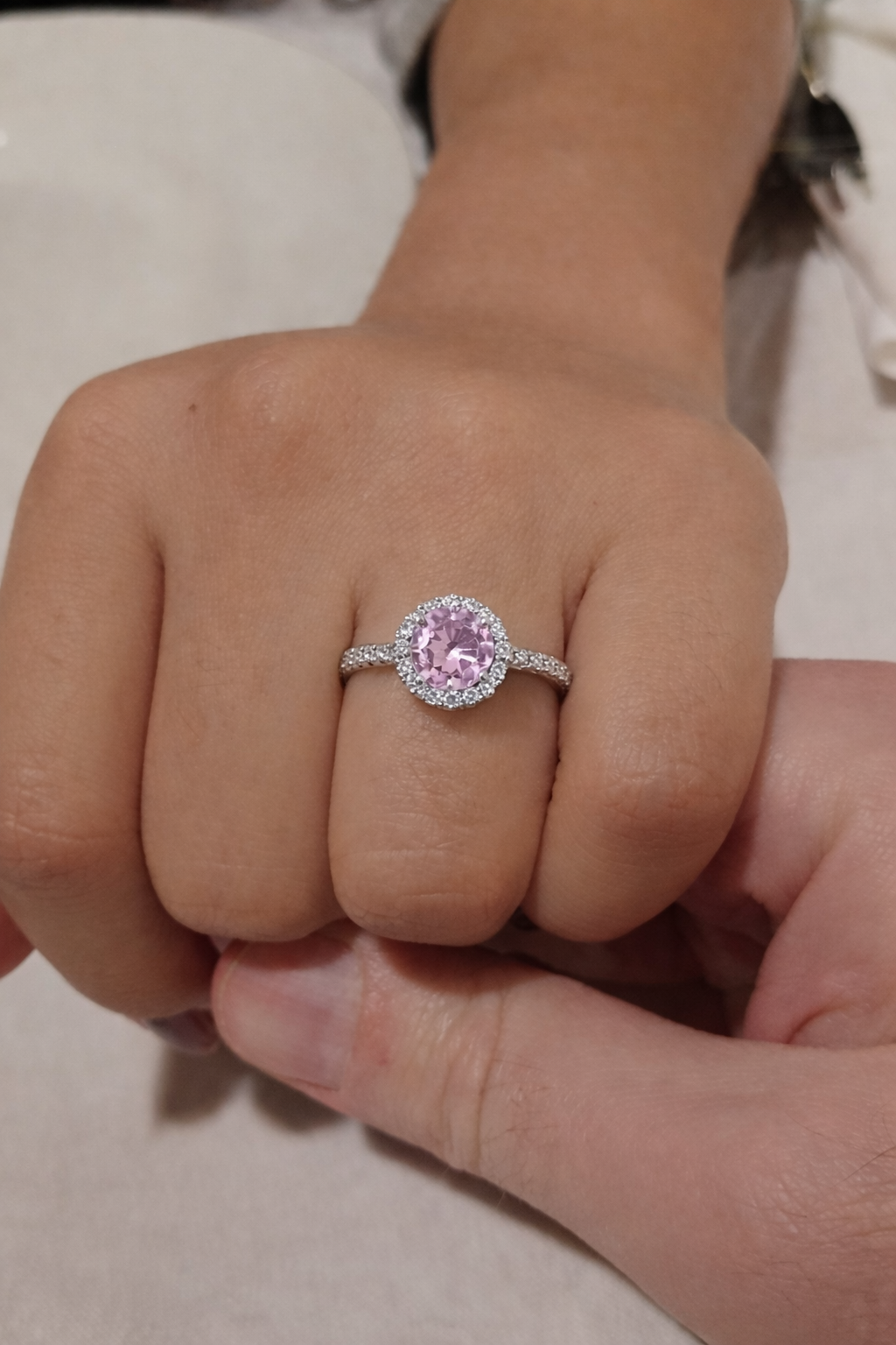 Classic Pink Halo Zircon Silver-Plated Engagement Ring