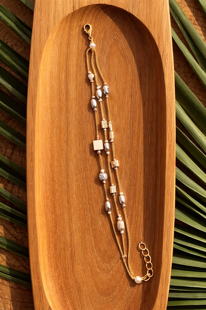 Modern Dual-Tone Geometric Beaded Adjustable Bracelet for Women
