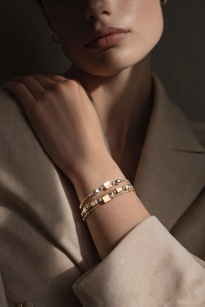 Modern Dual-Tone Geometric Beaded Adjustable Bracelet for Women