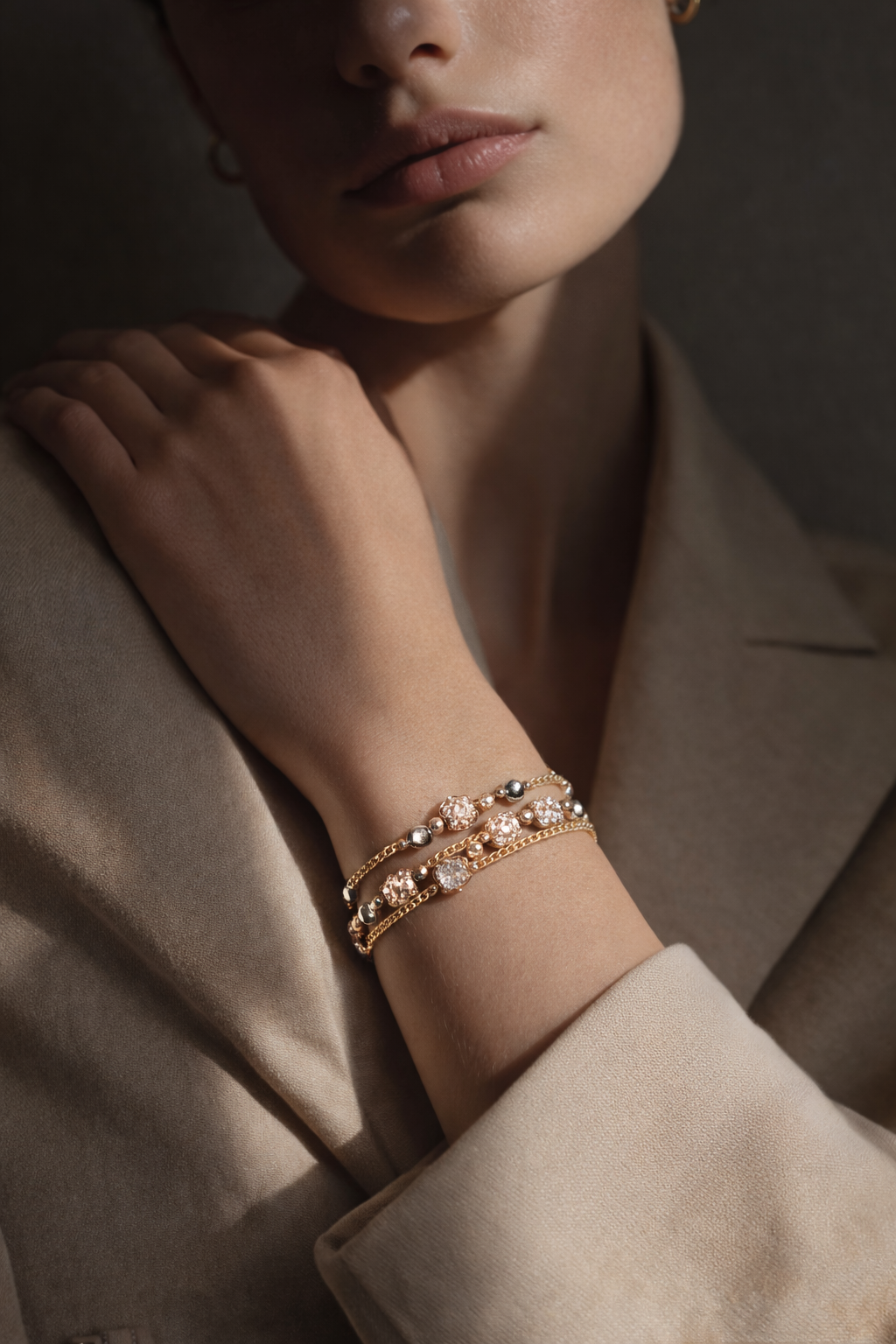Elegant Dual-Tone Textured Bead Adjustable Bracelet for Women
