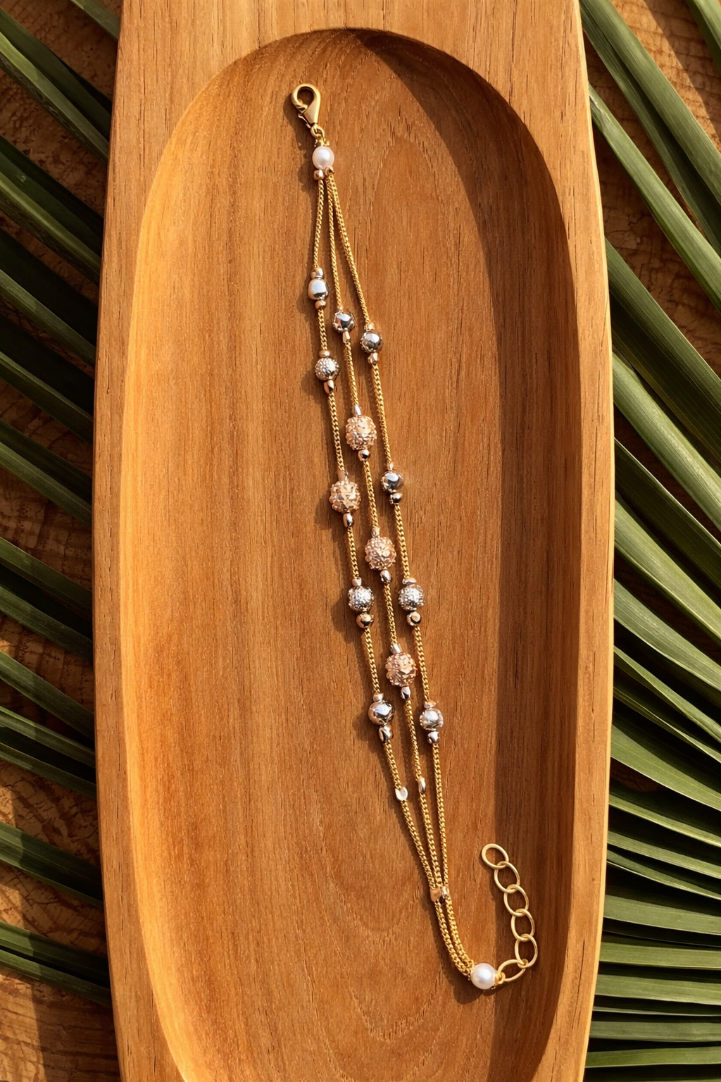 Elegant Dual-Tone Textured Bead Adjustable Bracelet for Women