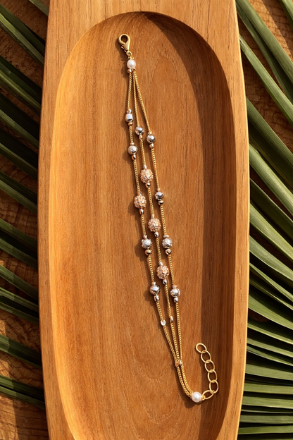 Elegant Dual-Tone Textured Bead Adjustable Bracelet for Women