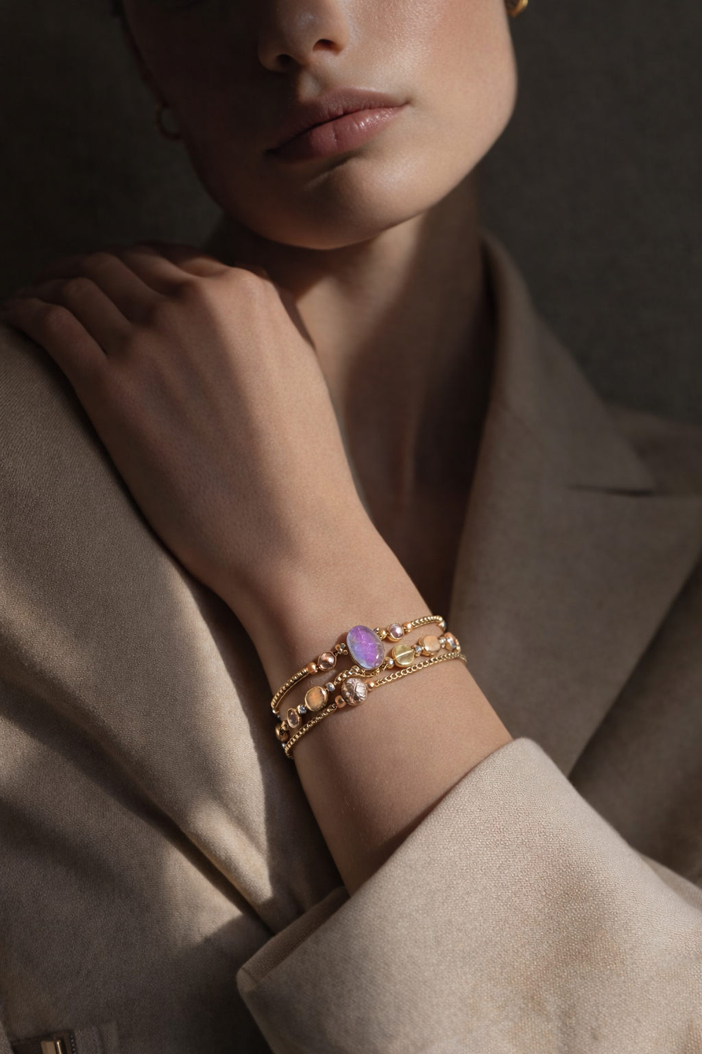 Elegant Dual-Tone Crystal Beaded Adjustable Bracelet for Women