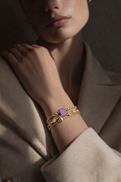 Elegant Dual-Tone Crystal Beaded Adjustable Bracelet for Women