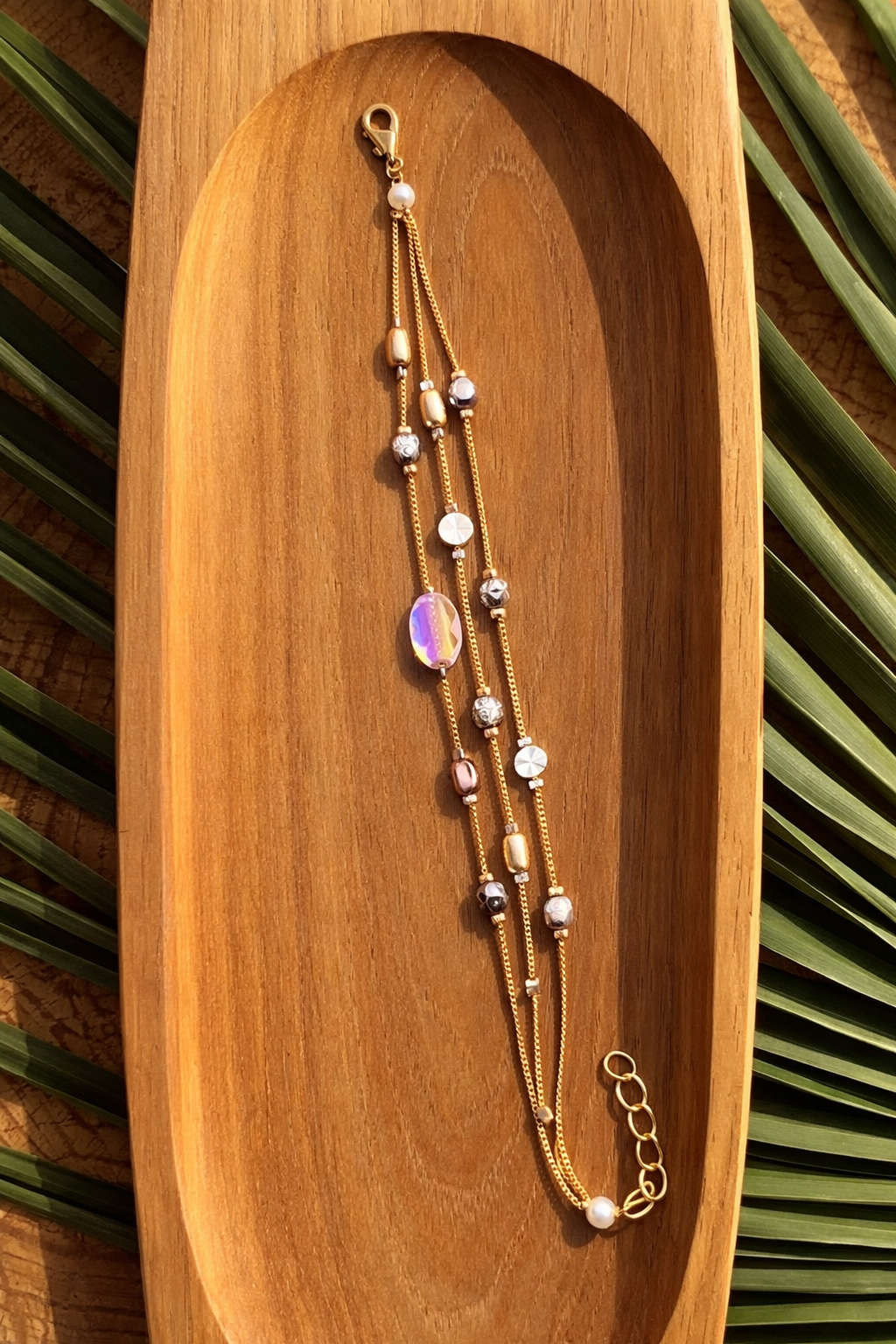 Elegant Dual-Tone Crystal Beaded Adjustable Bracelet for Women