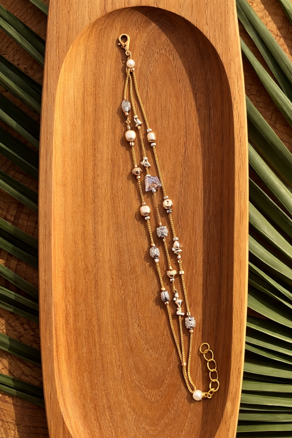 Premium Dual-Tone Crystal Charm Adjustable Bracelet for Women
