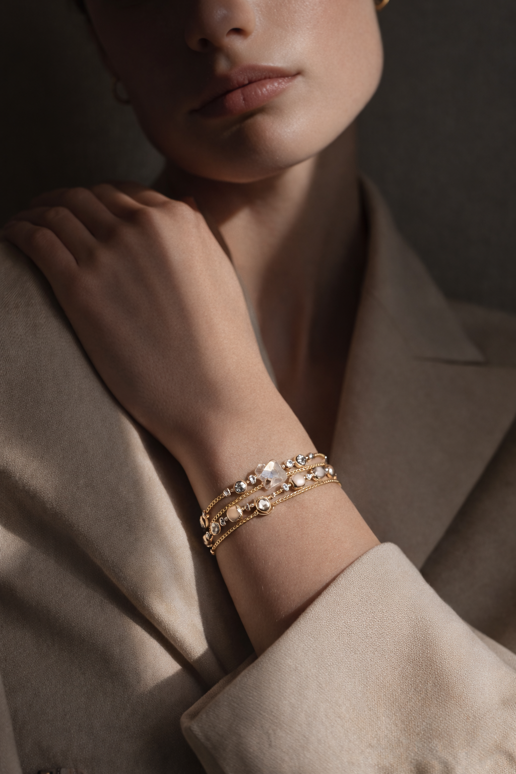 Premium Dual-Tone Crystal Charm Adjustable Bracelet for Women