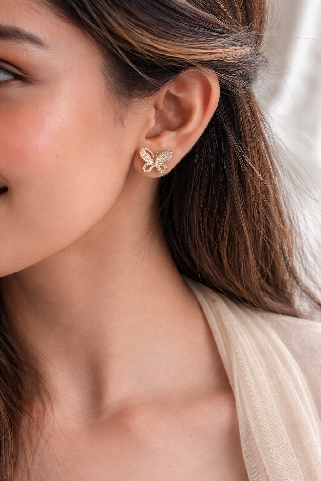 Elegant Butterfly Crystal Stud Earrings – Gold Plated Minimal Designer Studs