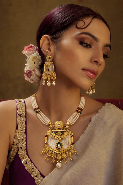 Royal Heritage Pearl & Temple Pendant Necklace Set with Earrings