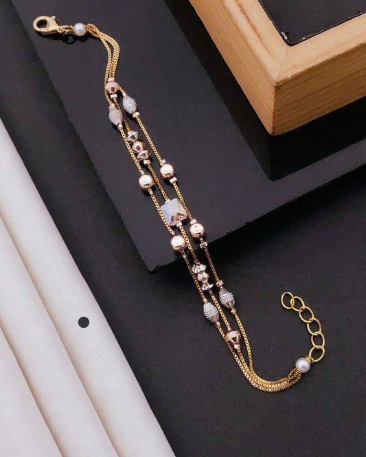 Premium Dual-Tone Crystal Charm Adjustable Bracelet for Women