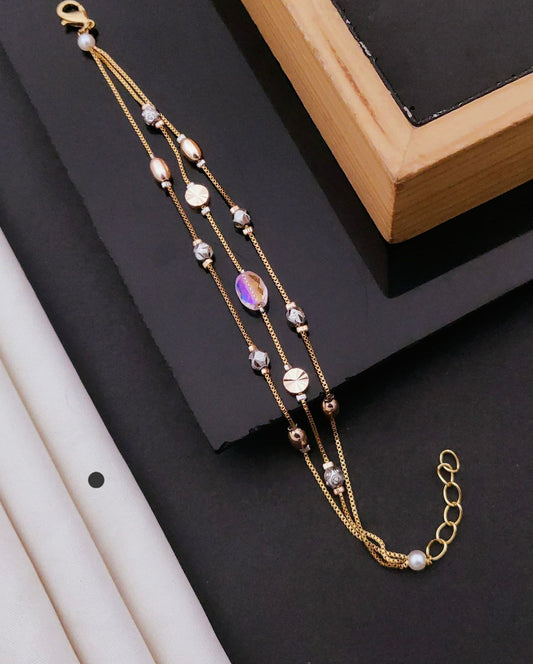 Elegant Dual-Tone Crystal Beaded Adjustable Bracelet for Women