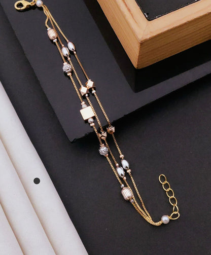 Modern Dual-Tone Geometric Beaded Adjustable Bracelet for Women
