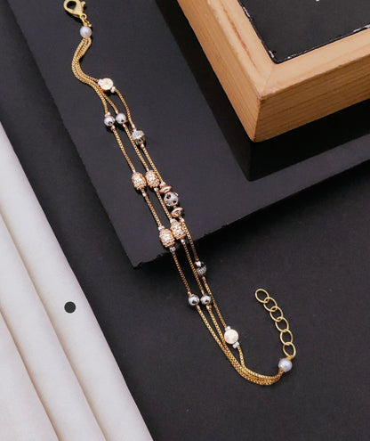 Elegant Dual-Tone Textured Bead Adjustable Bracelet for Women