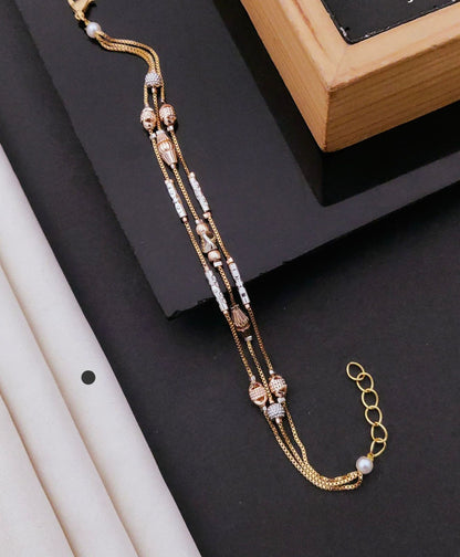 Elegant Dual-Tone Designer Beaded Multi-Layer Adjustable Bracelet for Women