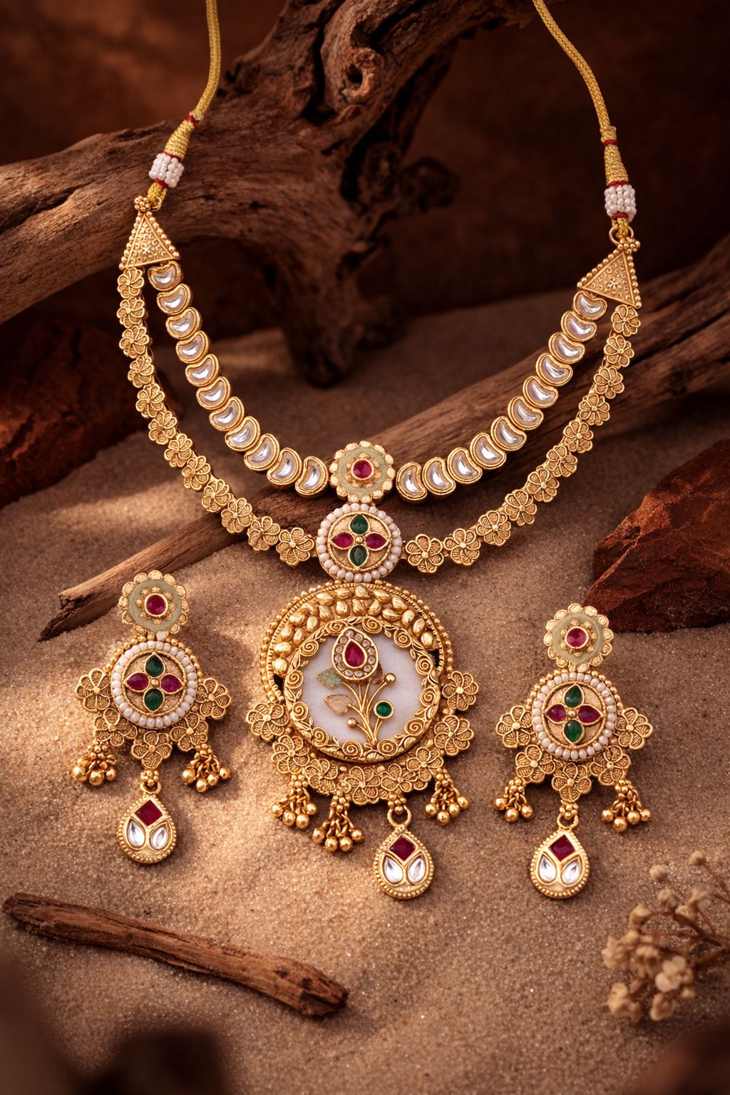 Royal Floral Kundan Necklace Set with Earrings