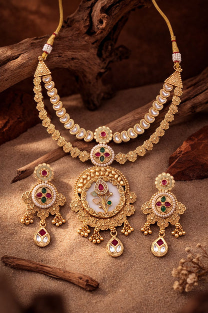 Royal Floral Kundan Necklace Set with Earrings
