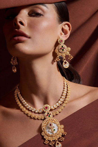 Royal Floral Kundan Necklace Set with Earrings