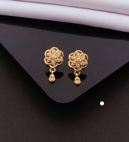 Elegant Gold Floral Drop Earrings with Sparkling CZ Stones