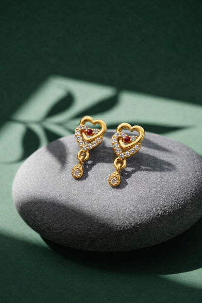 Elegant Gold Heart Drop Earrings with CZ Stones