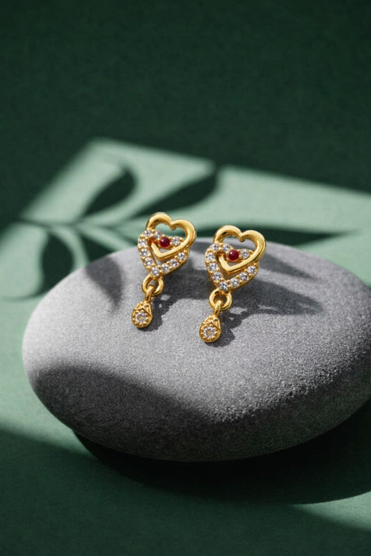 Elegant Gold Heart Drop Earrings with CZ Stones