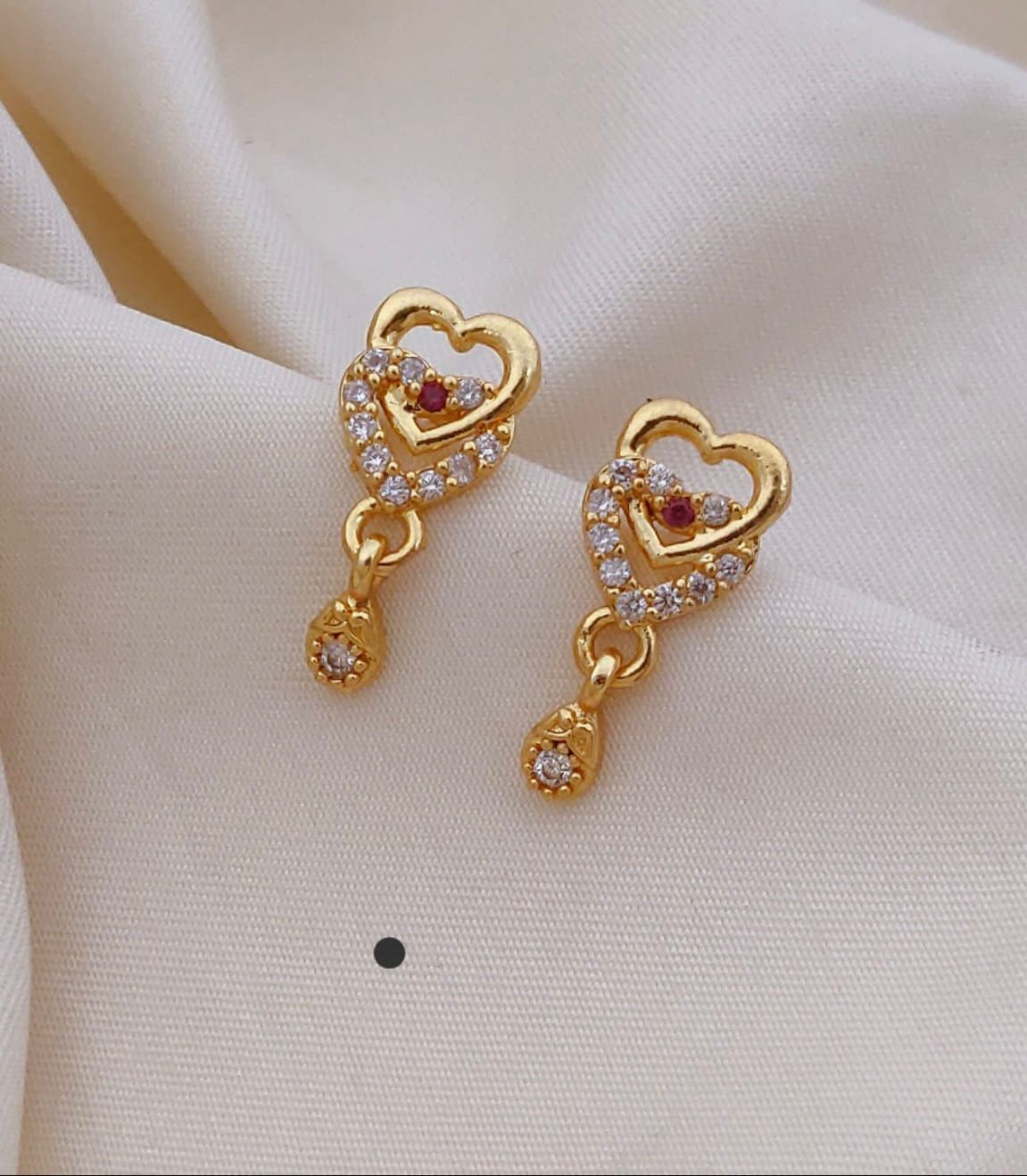 Elegant Gold Heart Drop Earrings with CZ Stones