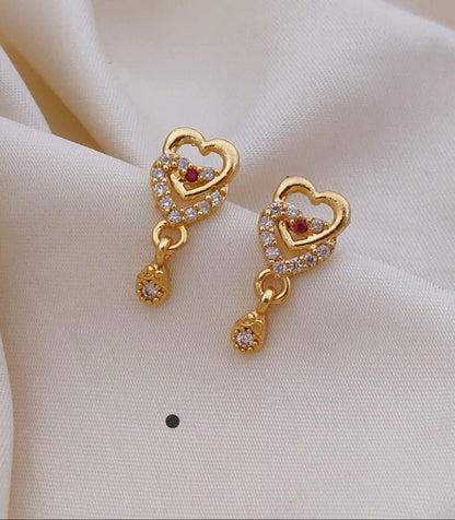 Elegant Gold Heart Drop Earrings with CZ Stones