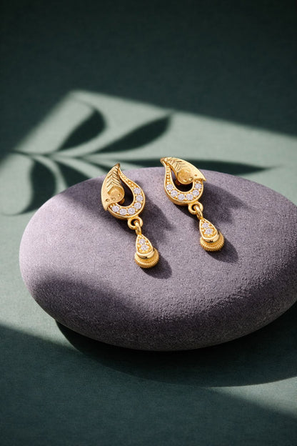 Elegant Gold Leaf CZ Drop Earrings